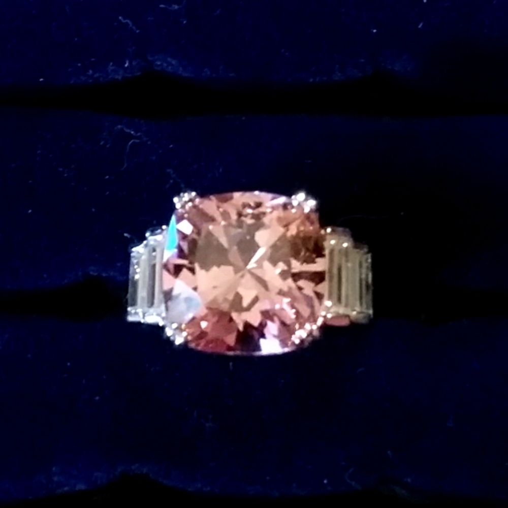 Genuine Pink Topaz & White Topaz Platinum & Stamped. 925 U.S. Size 7 Ring